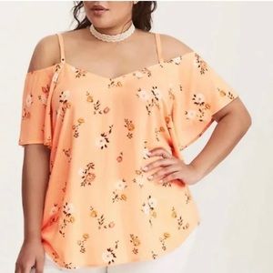 Torrid Peach Floral Cold Shoulder Top